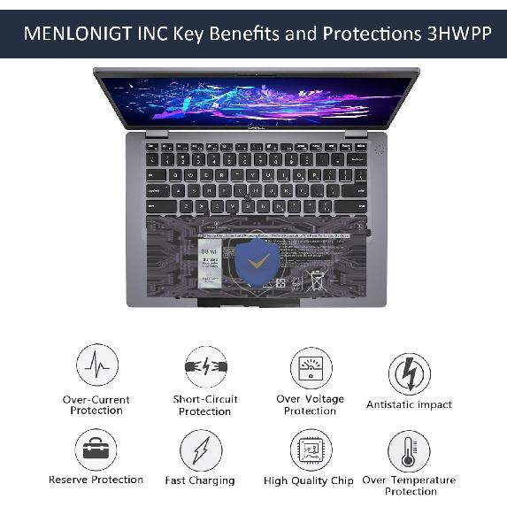 New 68Wh 3HWPP Laptop Battery Replacement for Dell Latitude 5410 5401 5510 5501 5511 5411 Precision 3541 3551 Inspiron 17 7500/7506 2-in-1 Inspiron