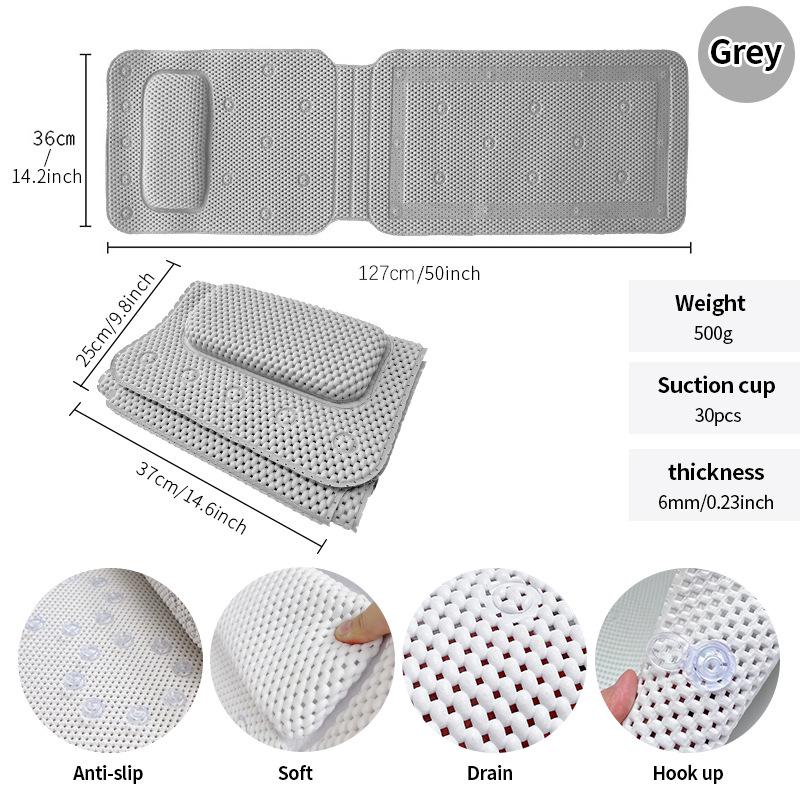 Anti-Slip PVC Bathtub Mat with Suction Cups, Pillow, and Backrest for a Relaxing Bubble Bath