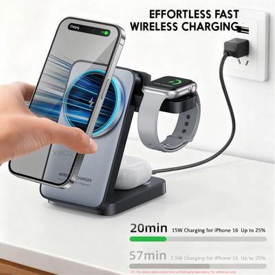 3 In 1 Magnetic Wireless Charger Dock For Magsafe iPhone 17 16 15 Pro Max 14 13 12 iWatch 11-2 Airpods Pro Fast Charging Station