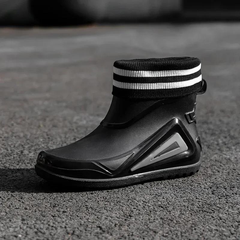 Men Rain Boots Durable Rubber Rain Shoes for Men Trend Outdoor Non-slip Waterproof Hiking Shoes Shaxi Slip on Fishing Shoes 2024
