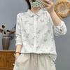 Women's Floral Print Double-Layer Cotton Gauze Long Sleeve Plus Size Shirt: Stylish, Age-Reducing, Loose Fit for Spring and Autumn