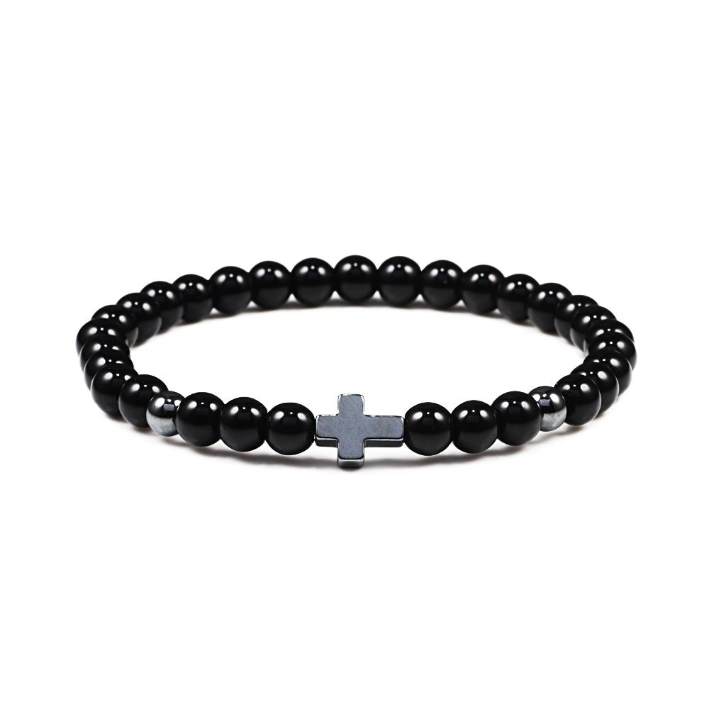 Prayer Men Women Bracelet Hematite Cross 6MM Natural Stone Tiger Eyes Bead Strand Bracelets Bangle Jesus Yoga Homme Jewelry Gift