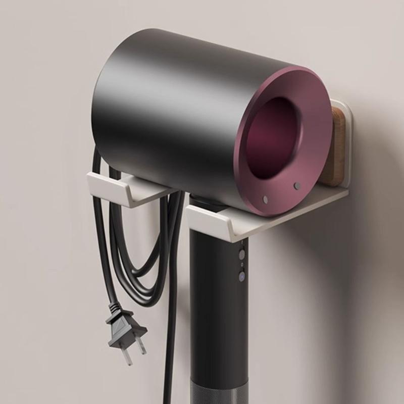 Bathroom Hair Dryer Stand Wall Mounted Hairdryer Holder Hair Tool Organizers Rack Solid Wood Hair Blow Dryer Shelf