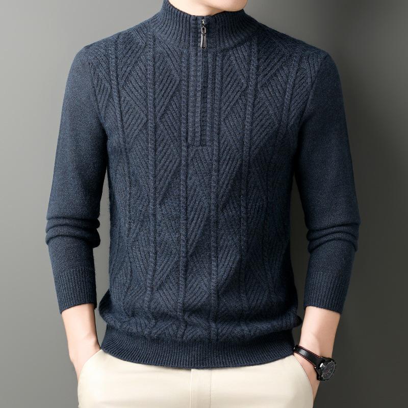 Men's Thick Warm Half-Zip Knit Sweater - Business Casual Pullover for Autumn/Winter