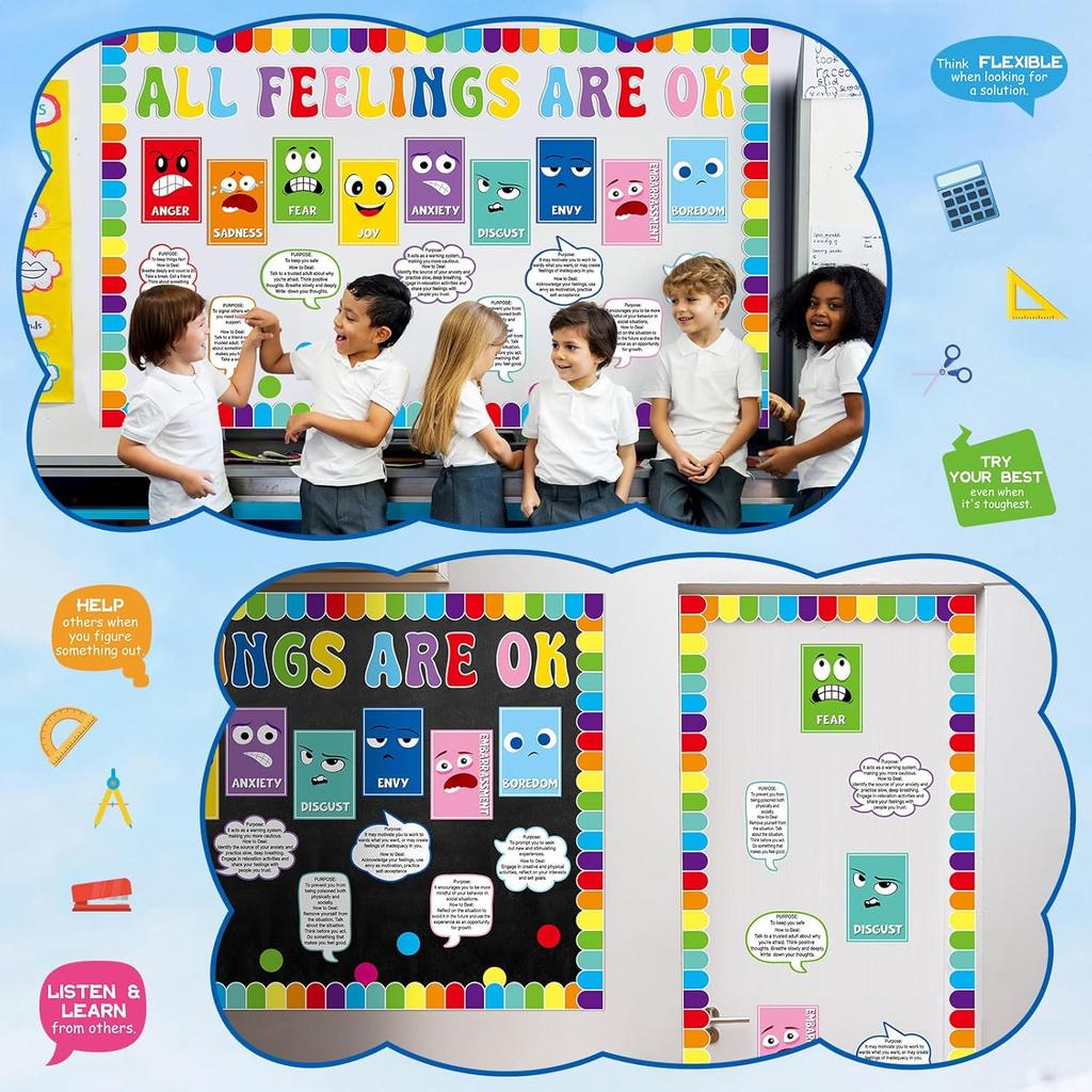 Mental Health Bulletin Board Decorations Set All Feelings Are Ok Classroom Decor Back to School Wall Decor Emotion pirational Cutouts for Kid Teacher