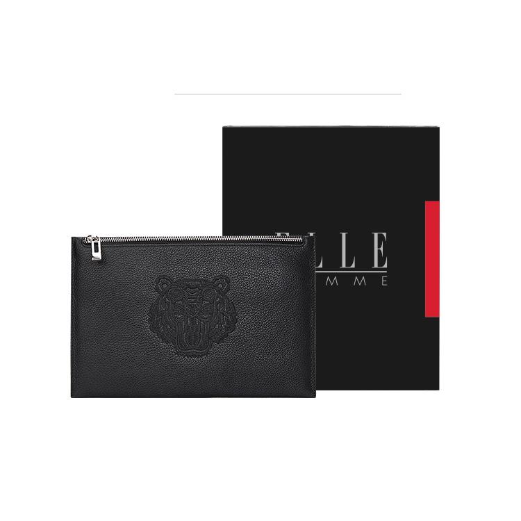 ELLE HOMME Genuine Leather Clutch, Envelope Bag, Cell Phone Pouch, Clutch Regular Men's Black EB868710202