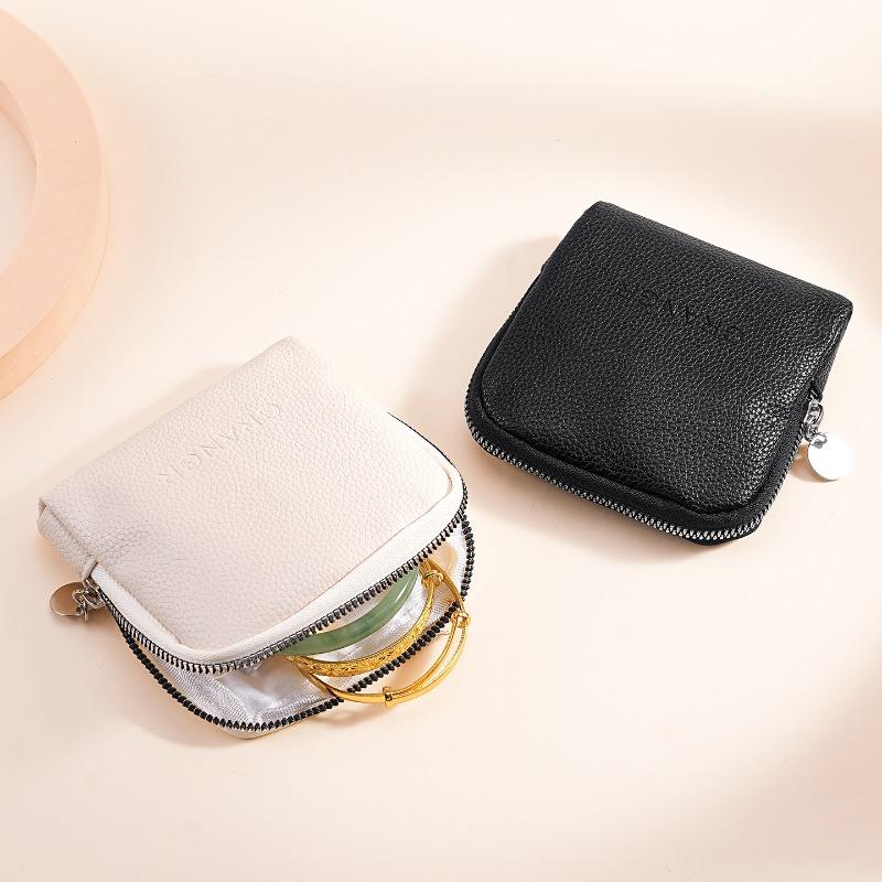 Women Portable Jewelry Storage Pouch, PU Leather Travel Jewelry Organizer Case with Zipper, Multi Pocket Ring Necklace Earring Holder