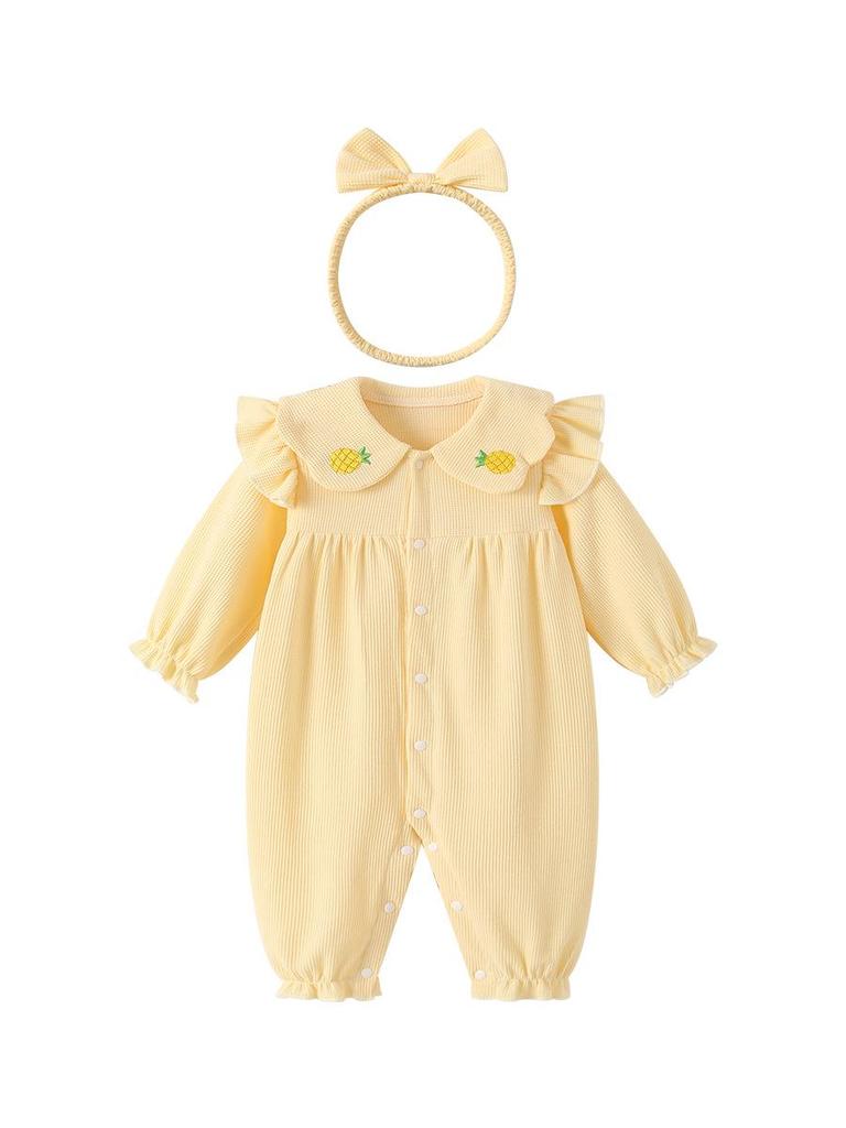 2026 Spring & Autumn Newborn Doll Collar Baby Girl Romper - Super Cute Crawling Outfit