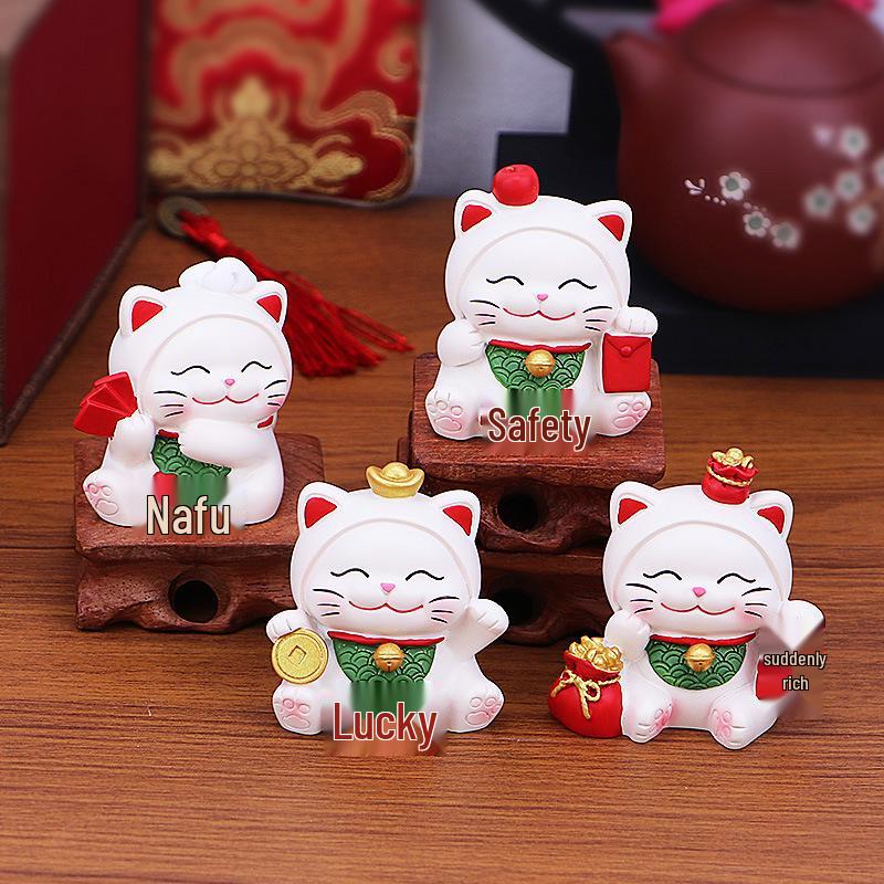 Figurine de Chat Porte-Bonheur Créative pour Bureau, Bureau ou Décoration de Voiture