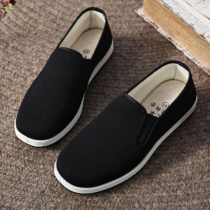 Old Beijing cloth shoes men's wormwood breathable one-pedal wear-resistant and non-slip black work shoes platform lazy shoes large size shoes