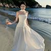 High-end Off-the-shoulder Neck Tube Top Pleated Irregular Dress Temperament Socialite Birthday Dinner White Dress Dress