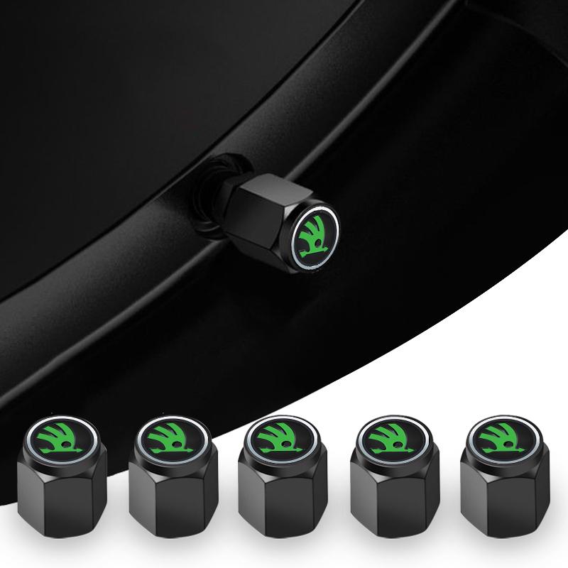 For Skoda FaJJ35 Pack Aluminum Car Wheel Tire Valve Cap Dust Cover for Skoda Octavia Kodiaq Kamiq Fabia RS Rapid Yeti Auto Accessories Tools