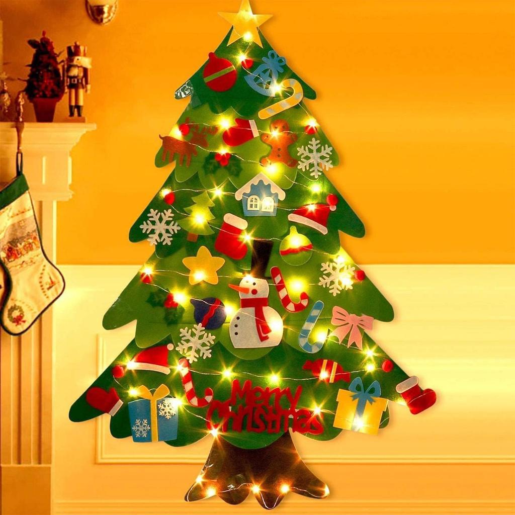Non-woven Felt Christmas Tree Decorations kits For Toddlers Handmade DIY Felt Christmas Tree Ornament Pendant With LED Lights