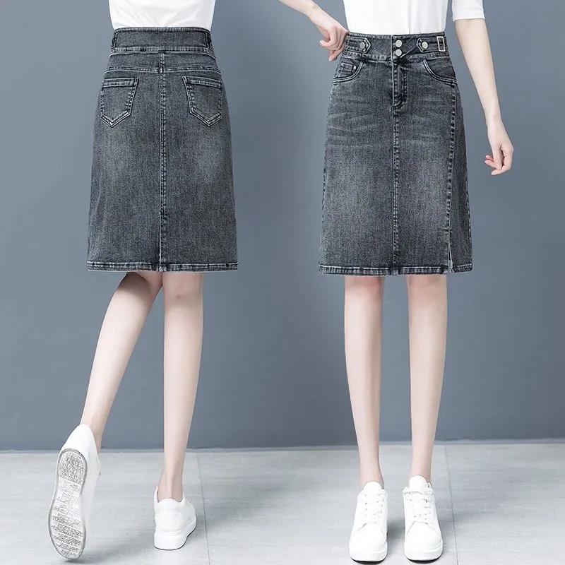 Frühling Sommer Übergröße Rock für Damen Hohe Taille Große Größe Schlitz Jeansröcke Schlank Femme
