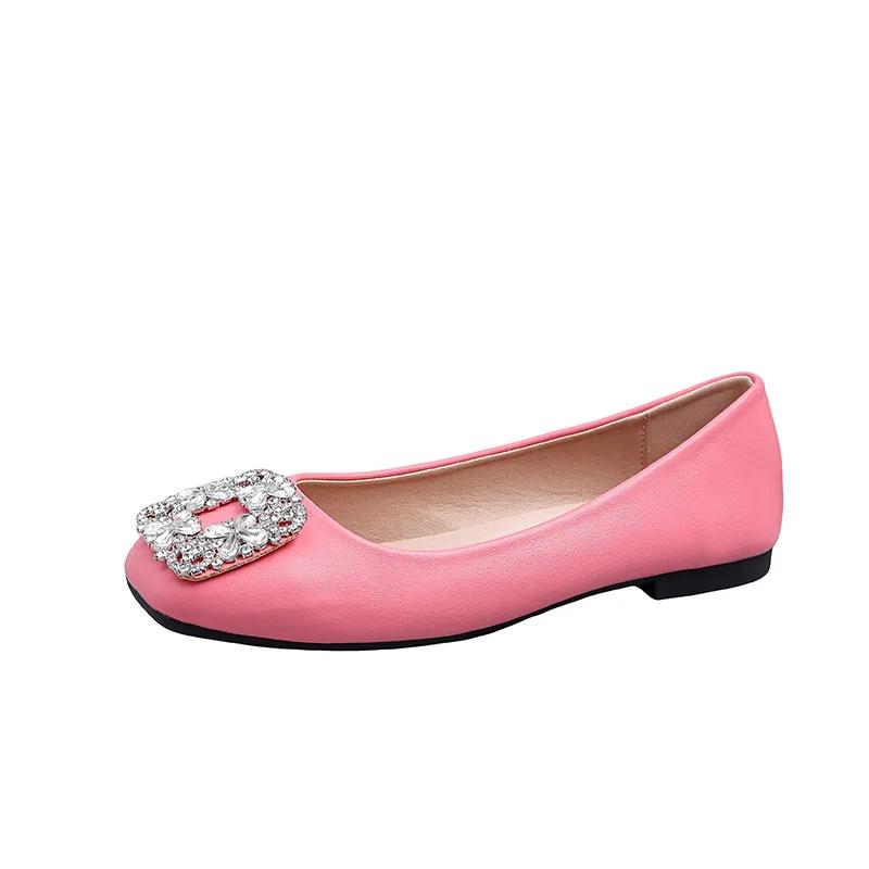 

Plus Size 35-44 Women Flats Low Heel Pumps Office Lady Leahter Shoes Crystal Diamond Decorative Buckle Slip on Female Shoe 35