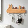 Natural Wood Key Organizer Wooden Holder with 5 Hooks, Cartoon House Theme Organizer, Multi No Drill Hanger Purpose Hanging Rack for Keys Pet Leashes