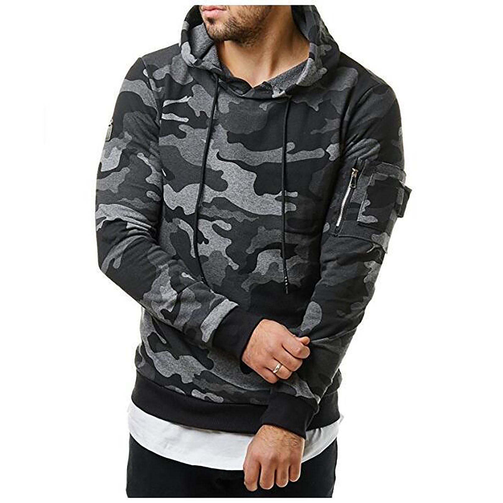 

Men s Fashion Camouflage Sweatshirt Men s Drawstring Ribbed Closure Sleeve Pocket Hoodie XXXL