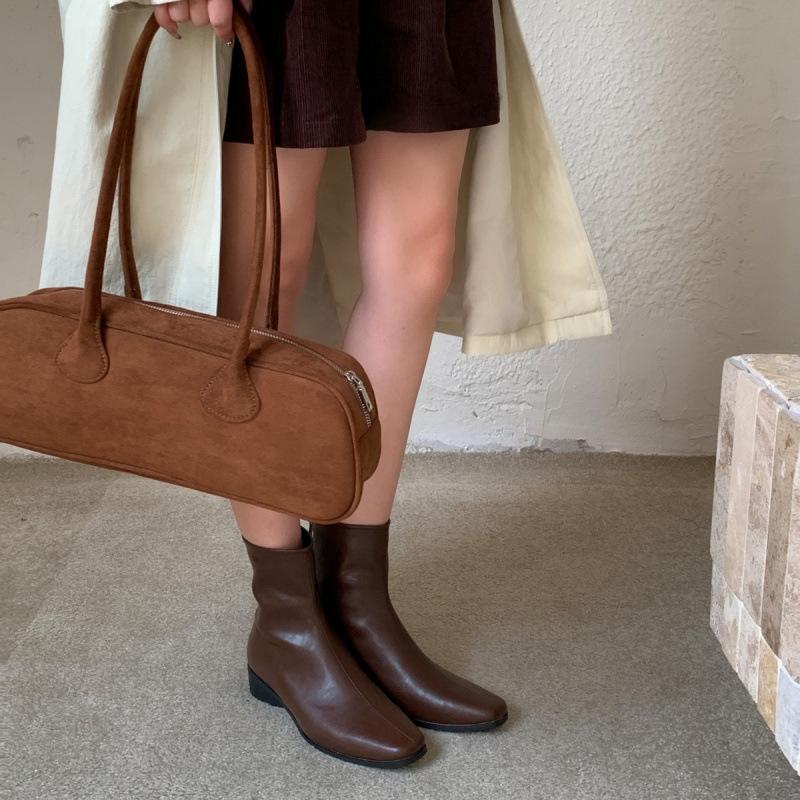 Simple women's shoes Korean version autumn new square head thin boots thick low heel short boots women's fashion versatile rear zipper