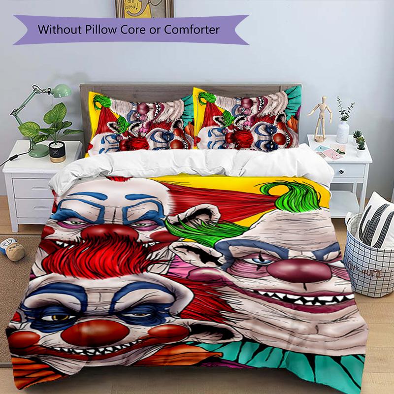 Horror Clown Circus 3pcs Bedding Set Duvet Cover Closure Includes 1 Duvet Cover & 2 Pillowcases for All Seasons Bedroom Home Dorm Decor