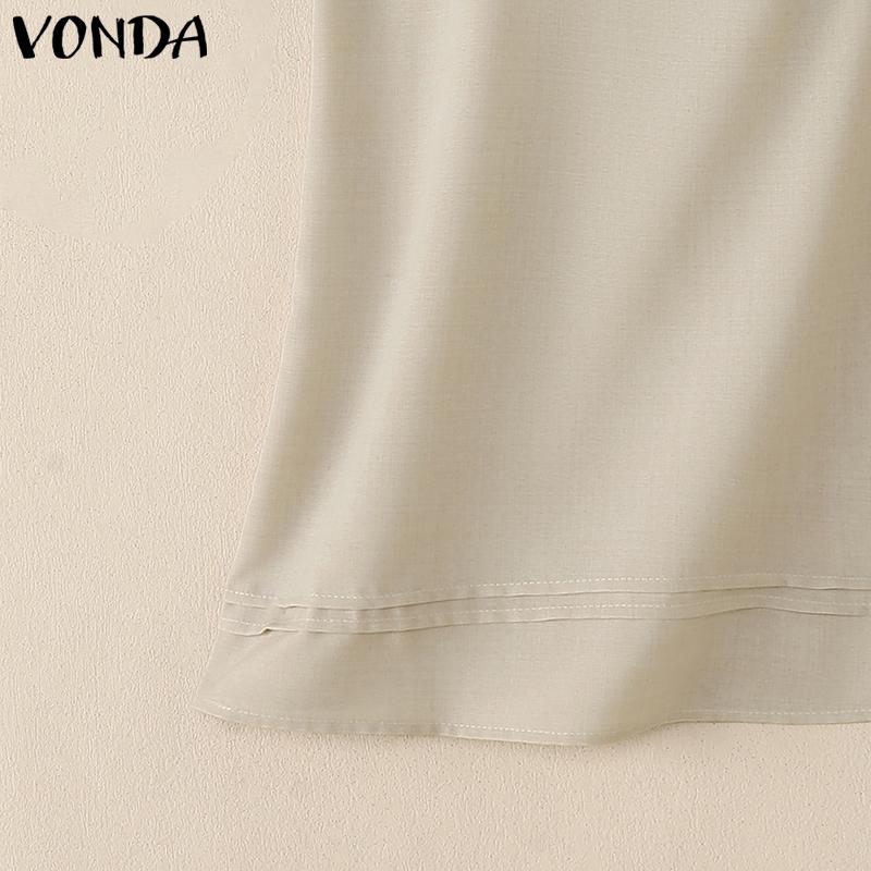 VONDA Women Square Collar Casual Pleated Short Sleeve Blouse Tops