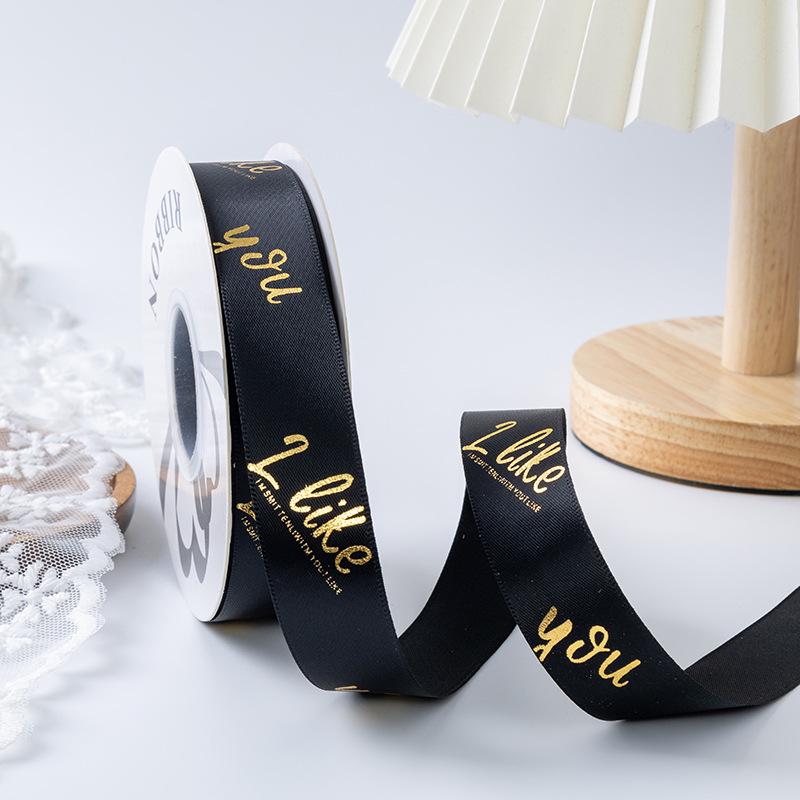 Gold-stamped Polyester Gift Ribbon Bow for Cakes & Floral Packaging