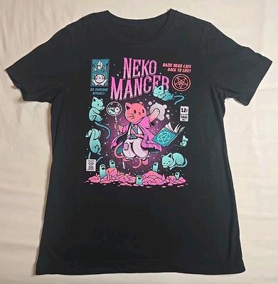 Neko Mancer Necromante Gatto Strega T-shirt Grafica da Donna Nero Solido Taglia L