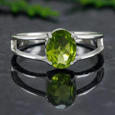 Peridot-Edelsteinring aus 925er-Sterlingsilber, massiver grüner Stein, modische Statement-Ringe für Damen, Geschenkidee, Edelsteinschmuck, ca. 4,8 g