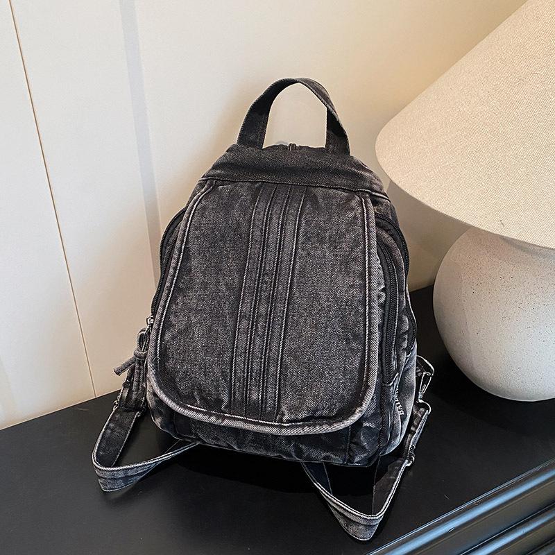 Washed denim backpack women go out small backpack