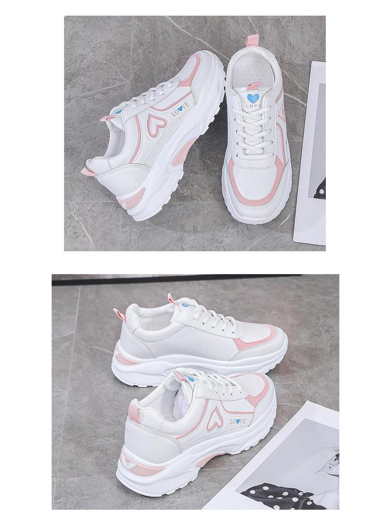 Women's 2022 Spring Leather Trend Thick-Soled White Dad Sneakers