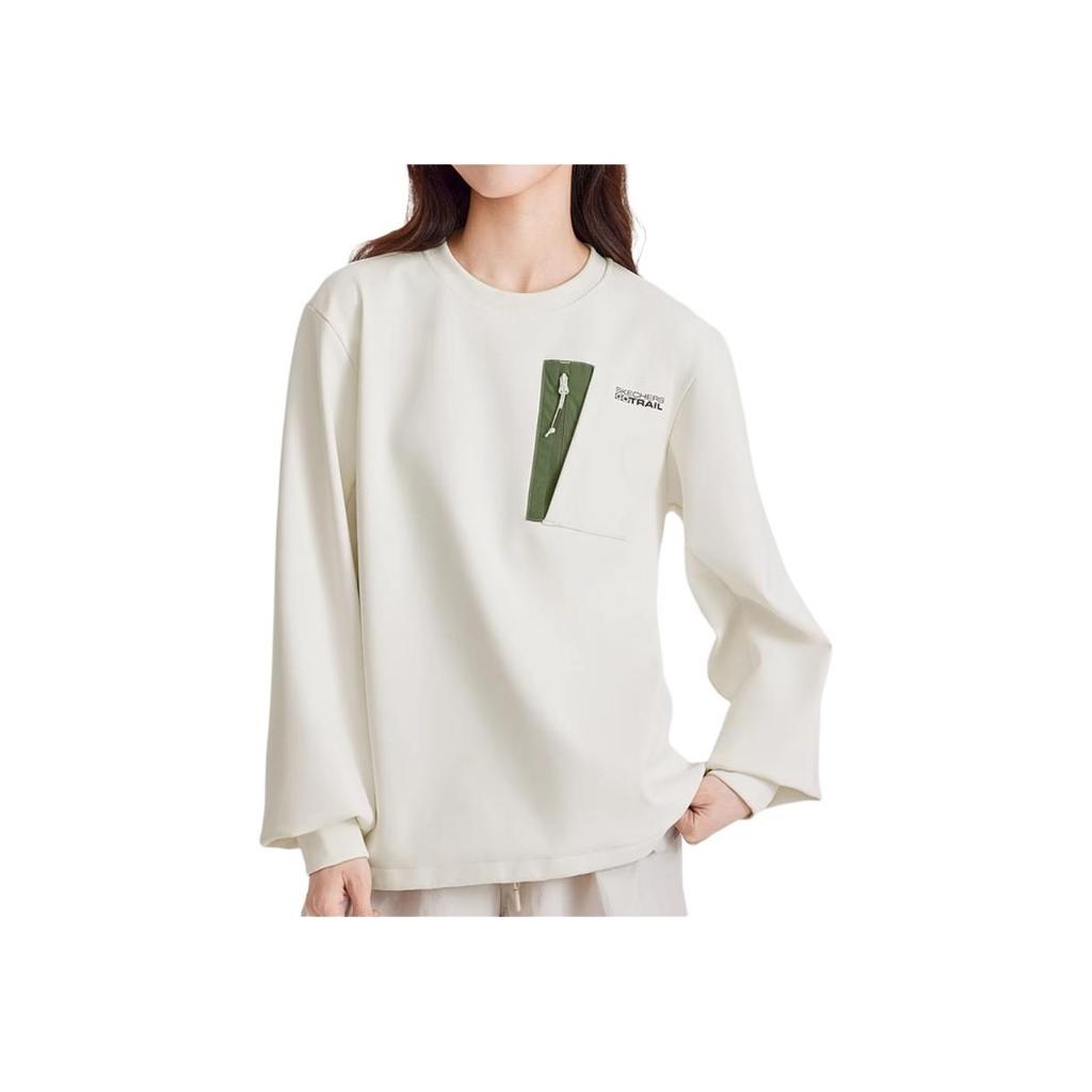 Skechers Sport Lifestyle Series Round Neck Pocket Casual Printed Long Sleeve Sweatshirt Unisex sweatshirt Cream Off-White L424U164-00NA