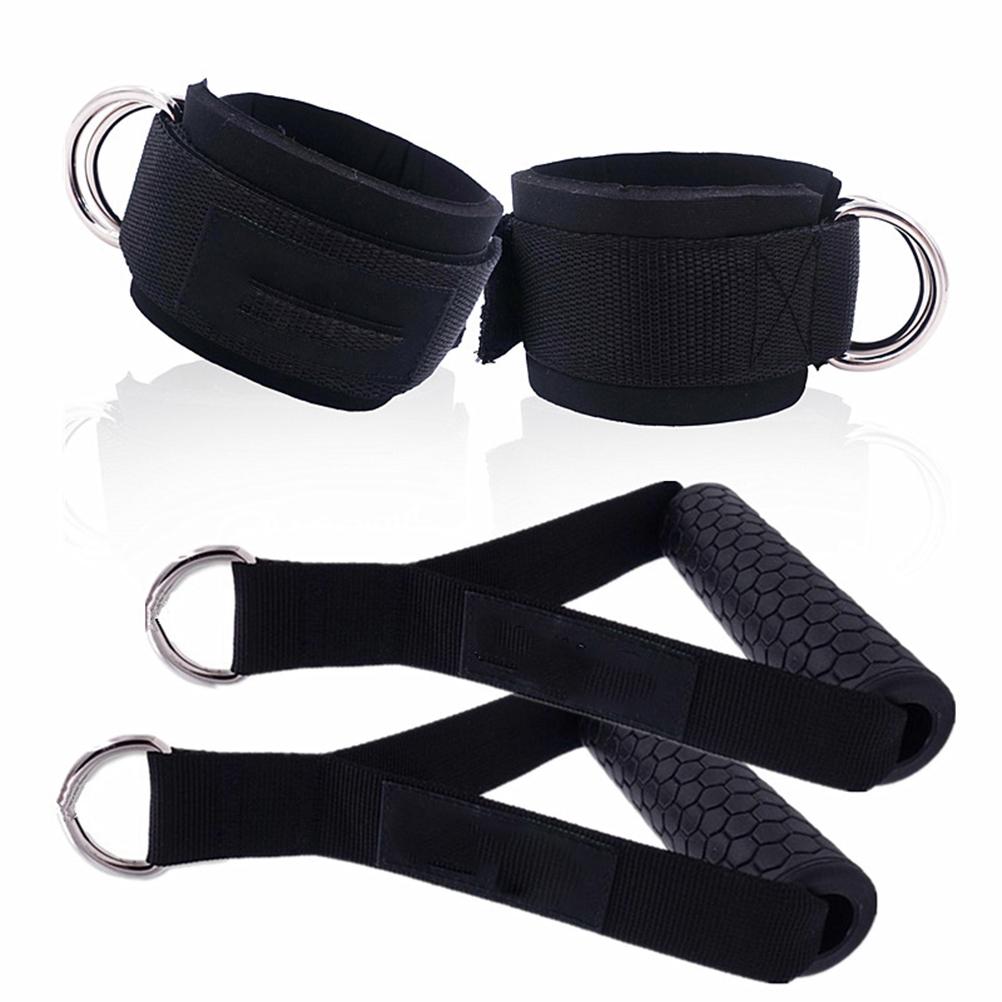 Fitness Pull Rope Set 2 Exercise Handles 3 Carabiner Clips Tricep Pull Down Rope Cable Machine Attachments for Gym Black