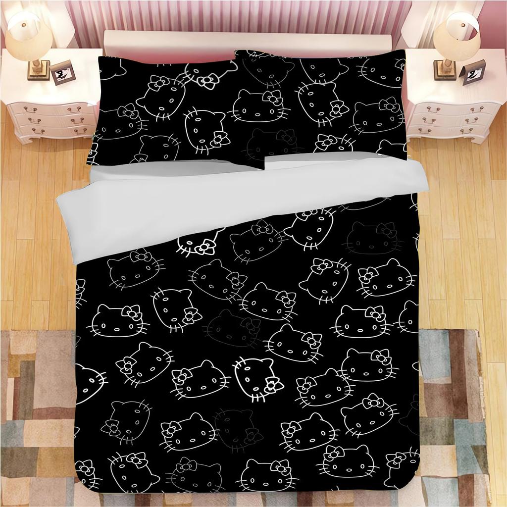 Sanrio Series Kuromi Duvet Bedding Set for Children King Size Luxury Cover 100% Polyester 3-Piece Christmas Gifts Home Decor