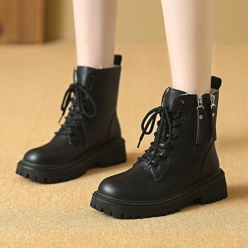 Women’s Winter Boots Casual Short Motorcycle Boots Girl Fashion Street Style Black Warm Ankle Boots with Fur Plus Size