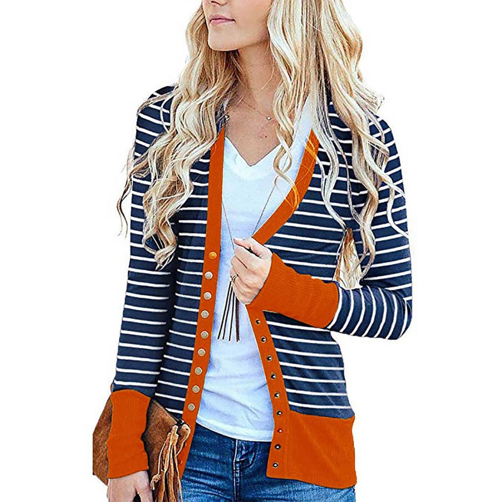 Moda damska Casualowe paski z długimi rękawami Cardigan Jacket Tops