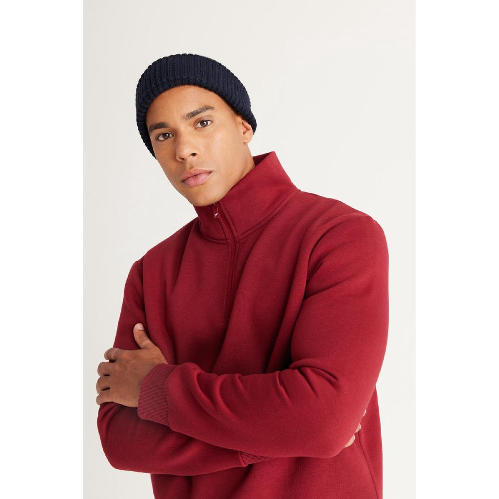 Pánská bavlněná mikina s fleecovým bato límcem v námořnické modré Standard Fit normálního střihu