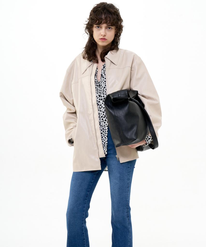 B Quiet Logo-Embroidered Faux Leather Shopper Bag_Black