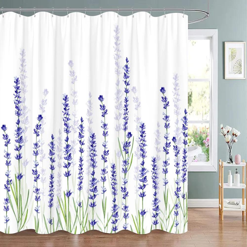 Spring Botanical Floral Shower Curtain Watercolour Style Floral Landscape Washable Fabric Bath Curtain Bathroom Decor With Hooks