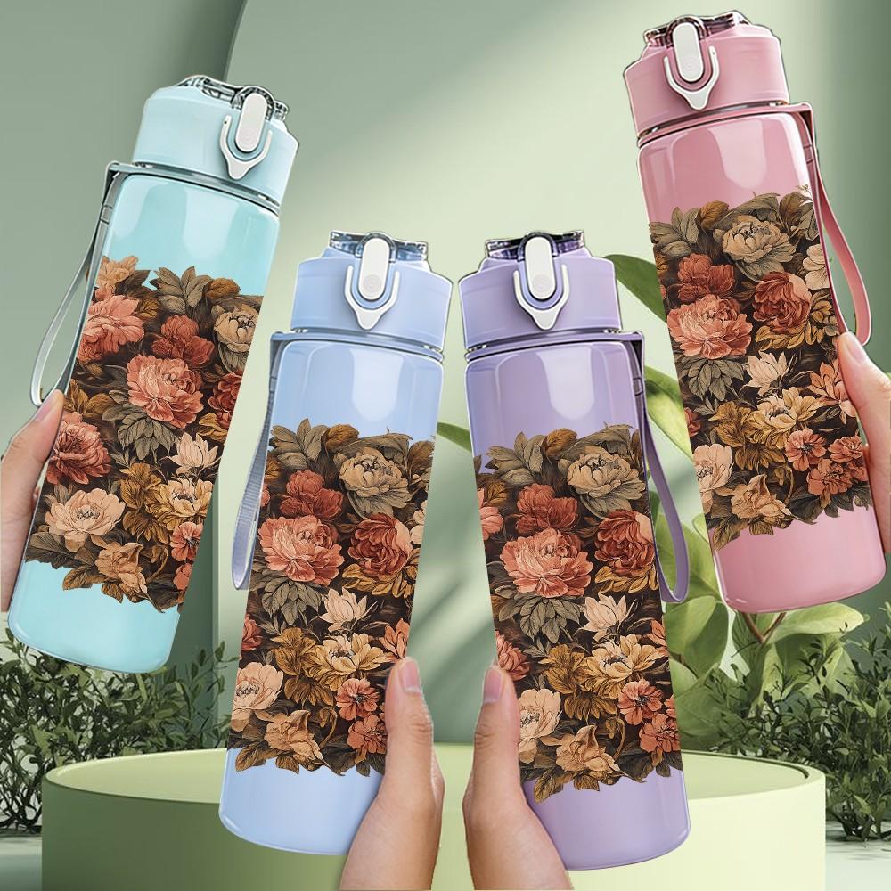 1PC Dried Withered Bouquet 750ml Color Plastic Sports Water Bottle Leakproof Flip Straw Lid Suitable for Sports Office Home Use