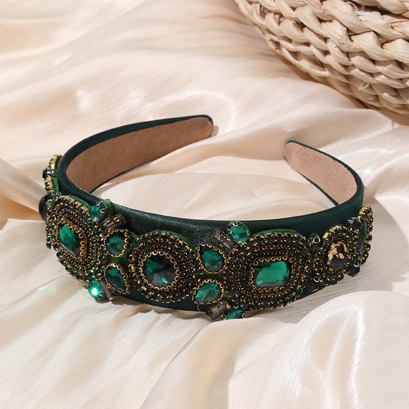 

Женская повязка на голову в стиле барокко, обруч для волос с тяжелыми стеклянными кристаллами и расширенными возможностями OneSize зелёный