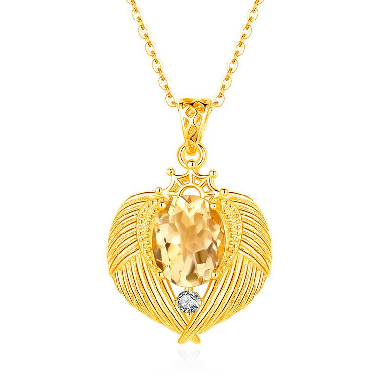Natural Color Treasure Crystal Stone Angel Wings Pendant S925 Sterling Silver Necklace Women's Premium Clavicle Chain