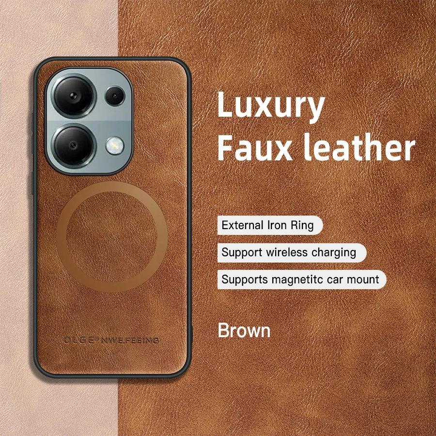 

Для POCO M6 M6 Pro Чехол из ПУ кожи с магнитным кольцом, мягким краем, защитой от падений и отпечатков пальцев For POCO M6 Pro коричневый