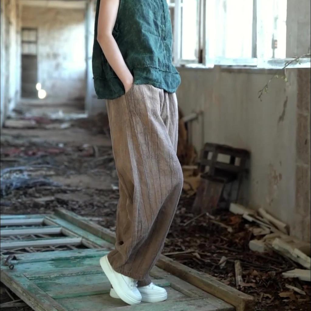 Pantaloni de vară din bumbac și in Pantaloni largi, cu talie elastică de meditație, de marime mari Pantaloni casual de damă