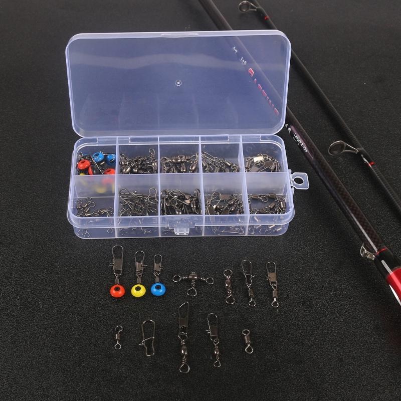 115Pcs Fishing Line Connector Tackle Snap Swivels Slides Bearing Swivels Fishing Swivels for Trout Fishing