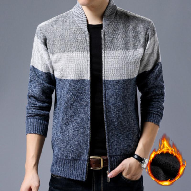 Autumn and Winter Men's Long-sleeved Stand-up Collar Color Matching Striped Thick Jacket Sweater Fashion Men's Personalized Sweater