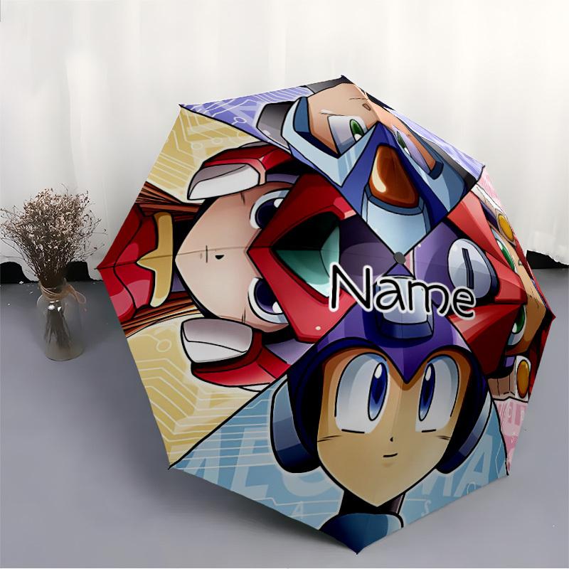 1PC Mega Man - Custom Name Automatic Folding Umbrella - Compact 8-Rib Design, Durable Plastic & Iron, Daily Use S0106047