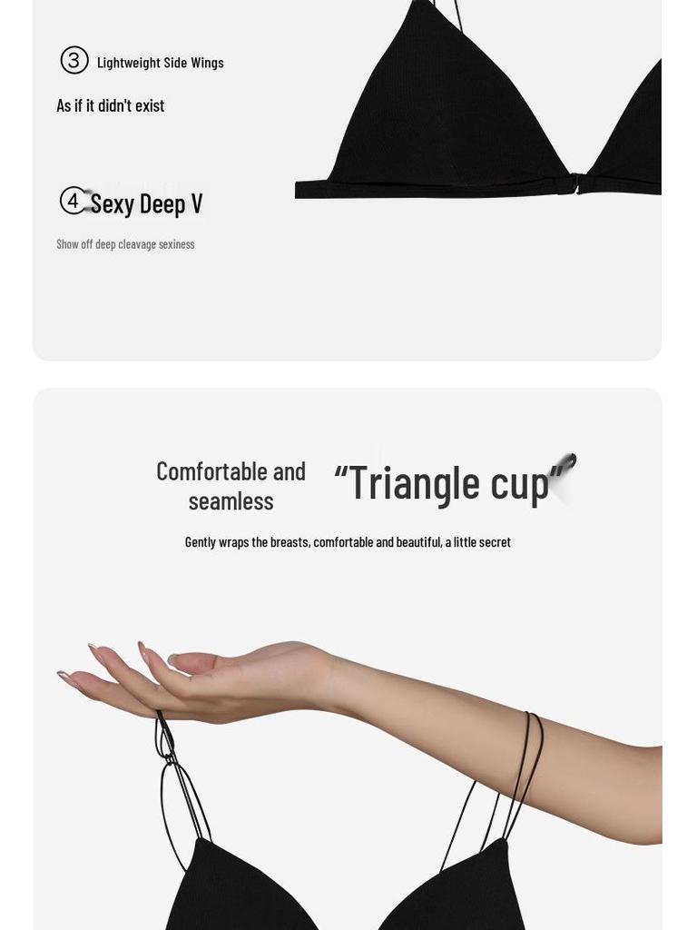 Women's Sexy French Triangle Cup Front Closure Bra Set with Thin Straps and Beautiful Back Design