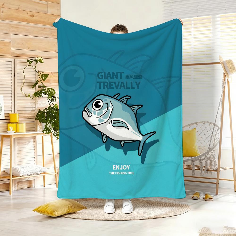 Cartoon F-Freshwater Game Fish Fishing Throw Lightweight 240G Flannel Blanket Soft Skin-Friendly For Summer Cooling