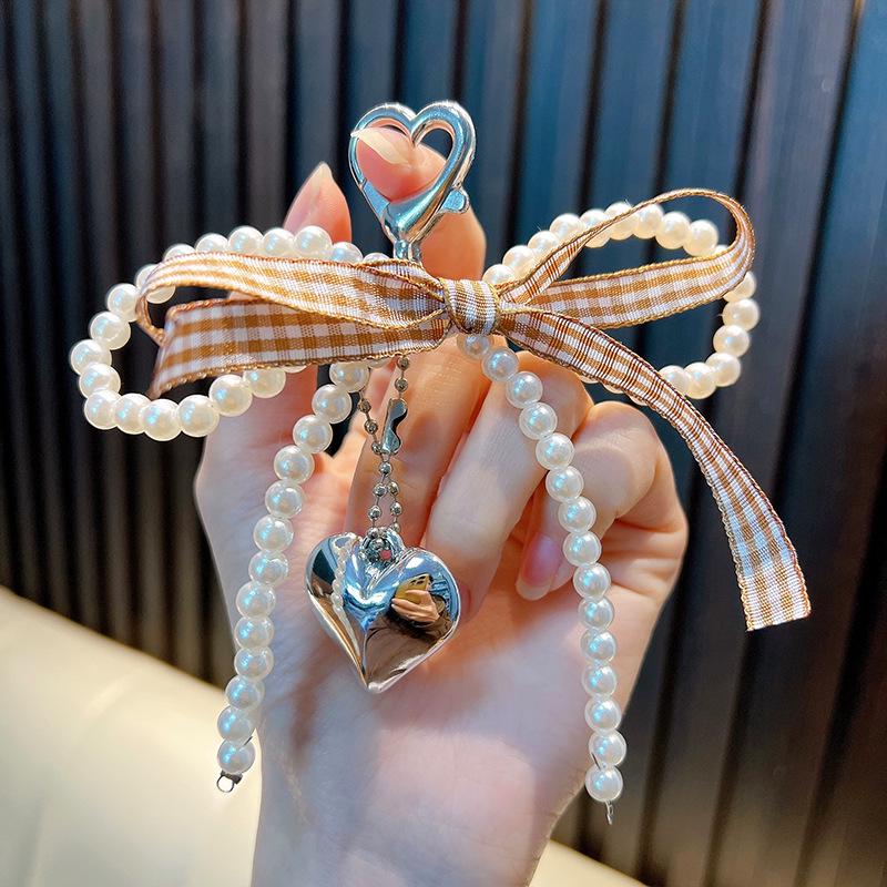 Pearl Bow Heart Pendant Keychain & Phone Charm Gift