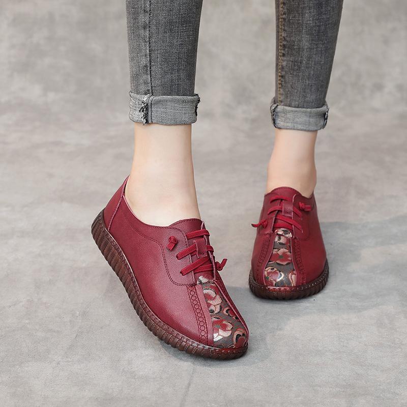 Fashion GKTINOO Genuine Leather Flat Shoes Woman Handmade Leather Loafers Flexible Spring Casual Shoes Woman Flats Zapatos Mujer