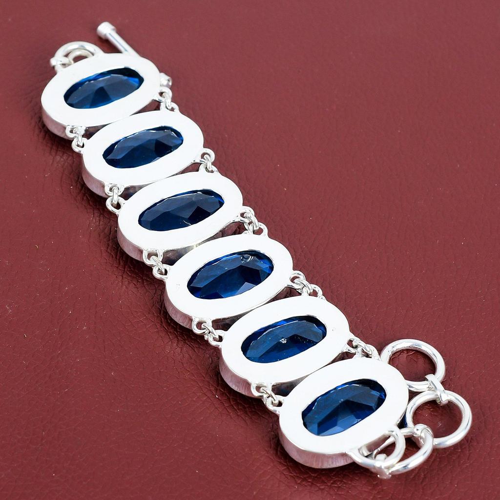 Faceted London Blue Topaz Bracelet Handmade Gemstone Bracelet 925 Sterling Silver Bracelet Adjustable Chain Bracelet Silver Jewelry for Gift